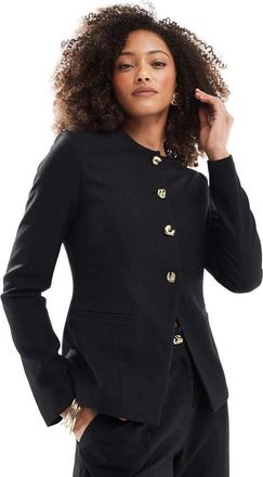 4th & Reckless 4th + Reckless - Blazer sartoriale nero con scollo rotondo, spacco sul davanti e bottoni color oro