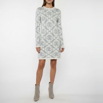 Roberto Cavalli Grey Logo Intarsia Knit Mini Sweater Dress