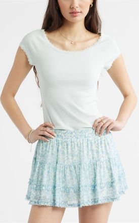 BP. Lace Trim Cotton T-Shirt in Green Cloud at Nordstrom, Size Xx-Small