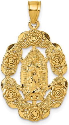 Diamond2Deal 10k Yellow Gold Polished Diamond-cut Our Lady of Guadalupe with Flowers Medal Pendant