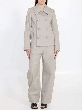 Bottega Veneta Womens Double-breasted Peacoat - Light Grey Cotton - Size EU 42 (Womens)