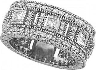 Allurez Round & Princess Eternity Diamond Byzantine Ring 14k White Gold (1.72ct)