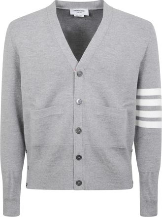 Thom Browne V-hals Vest met Gestreepte Details - Heren - Vesten - Grijs - 2XL - Leer - Truien & Vesten