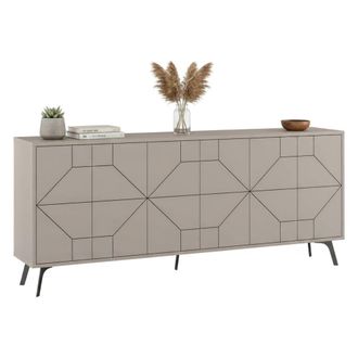 Dmora Aparador Elysium, Buf&eacute; De Sal&oacute;n, Aparador De Sal&oacute;n, Despensa De Cocina, 184x35h77 Cm, Cemento, Con Embalaje Reforzado - Dmora