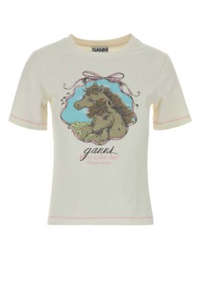 Ganni Off White Round Neck T-Shirt