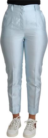 Dolce & Gabbana Silk Cropped Tapered Trouser Pants - Dames - Broeken - Blauw - 2XS - Leer - Broeken