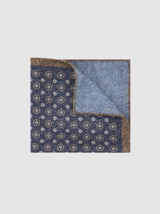 Reiss Mid Blue Silk Floral Medallion-print Pocket Square