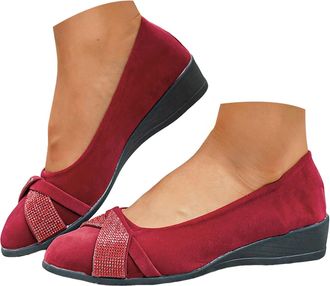 Generic Womens Dressy Casual Flat Pointed Toe Bow Ballet Shoes Comfortable Slip-Ons Flat Elegant Single Shoe with Rhinestones Shallow Mouth Round Toe Loafers 