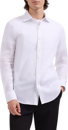Bugatchi Axel Trim Fit Solid Cotton Blend Button-Up Shirt in White at Nordstrom, Size Xxx-Large
