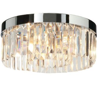 Loops Flush Bathroom Ceiling Light Luxury Crystal Chrome IP44 Round Lamp Bulb Holder
