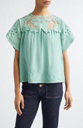 Ulla Johnson Alma Illusion Silk Top in Arctic at Nordstrom, Size 12