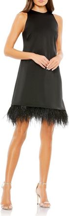 Mac Duggal Feathered Hem High Neck Sleeveless A Line Dress in Black at Nordstrom, Size 2