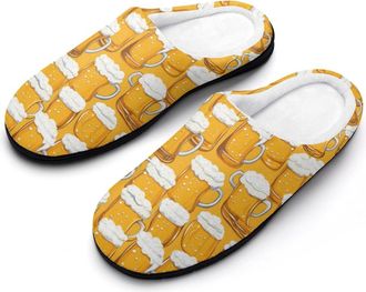 Generic Beer Mugs Pattern Cotton Slipper for Women Indoor Outdoor House Shoes Anti-Skid Slippers with Rubber Sole