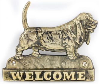 OEM Basset Hound - Cartel Para Puerta Con Un Perro, Placa De Bienvenida De Lat&oacute;n, Cartel Exclusivo Con La Palabra Welcome De Art-dog