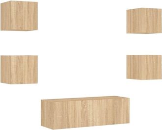 vidaXL Vidaxl - Muebles De Tv De Pared Con Luces Led 5 Piezas Roble Sonoma