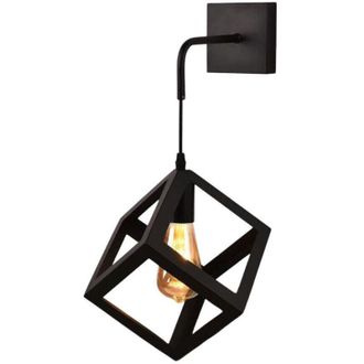 Trade Shop Trade Shop - Colgante En Forma De Cubo De Pared De Pared 3d Soporte De L&aacute;mpara De Estilo Minimalista E27 Aq52 - Negro