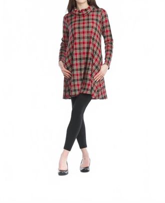 Papillon Plaid Cowl Neck A-Line Sweater Dress In Red