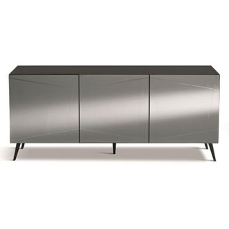 Capodarte Madia credenza a 3 ante in vetro specchio fumcocca antracite e 5 piedini iside