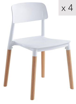 Nordlys Set of 4 Scandinavian Dining Chairs with Wooden Legs in White