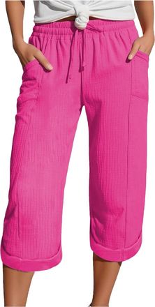 Generic HOOUDO Linen 3/4 Cropped Trousers Womens,Cropped Linen Trousers Womens Summer Capri Pants Elasticated Waist 3/4 Length Joggers Baggy Wide Leg Ladies C
