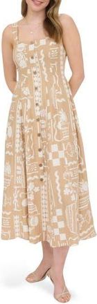 Blu Pepper Mixed Print Midi Sundress in Khaki at Nordstrom Rack, Size Small