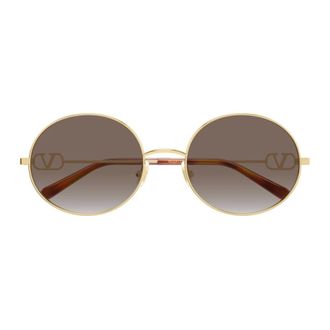 Valentino Sunglasses, female, Yellow, Size: 56 MM VLogo Signature Metal Round Sunglasses