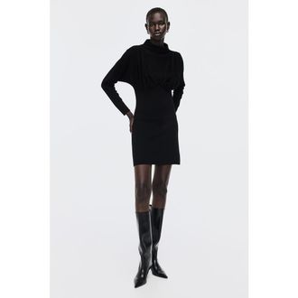 H&M Gathered Turtleneck Dress in Black at Nordstrom, Size Xx-Large