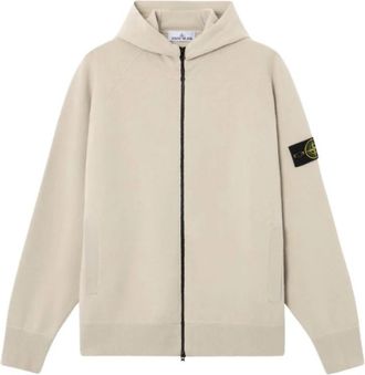 Stone Island Zip-through Hooded Knit - Heren - Vesten met rits - Beige - M - Wol - Hoodies & sweatvesten