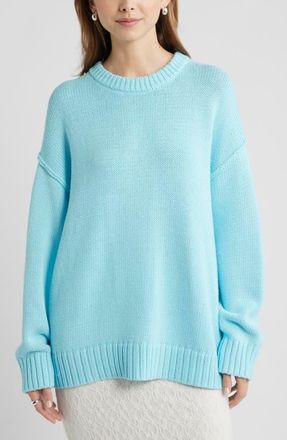 Open Edit Oversize Crewneck Cotton Sweater in Blue Atomizer at Nordstrom, Size Xx-Small