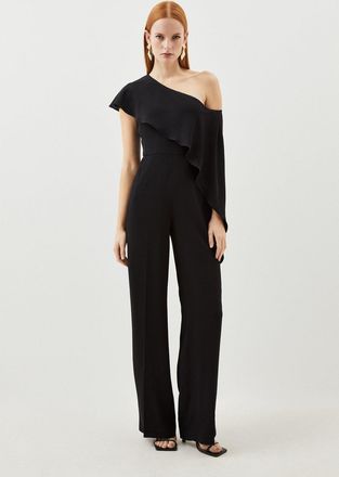 Karen Millen Womens Tailored Compact Stretch Viscose Drape Detail Jumpsuit - Black - Size 6 UK
