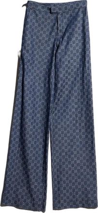 Gucci Broeken, Dames, Blauw, S, Katoen, GG Katoenen Denim Jacquard Broek