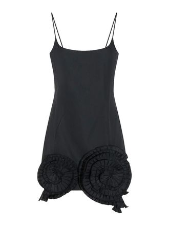 Blumarine Short Taffeta Dress With Pleated Roses