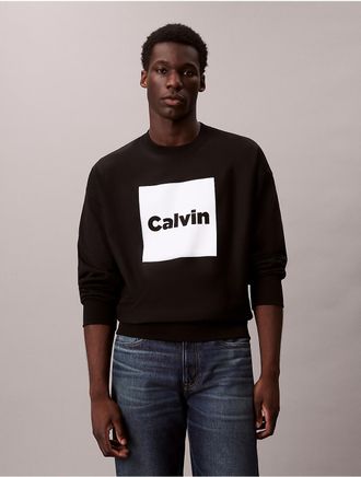 Calvin Klein Jeans Calvin Klein Mens Fleece Logo Graphic Relaxed Sweatshirt - Black - 2XL