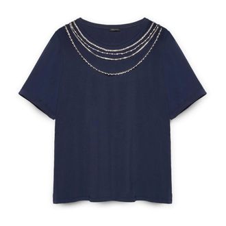 Fiorella Rubino Tops, Dames, Blauw, XS, Katoen, T-shirt met sierapplicaties