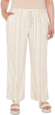 Liverpool L.A. Linen Blend Drawstring Wide Leg Pants in Hazelnut Cream Stripe at Nordstrom Rack, Size 2X