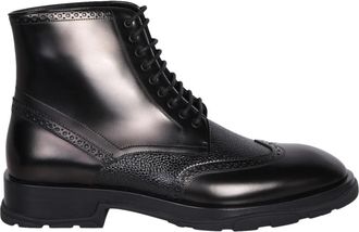Alexander McQueen Leren enkellaarsjes met veters - Heren - Veterlaarzen - Zwart - 41 EU - Leer - Schoenen