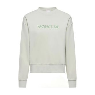 Moncler Sweatshirts, female, Green, Size: XS Embroidered Logo Cotton Sweatshirt