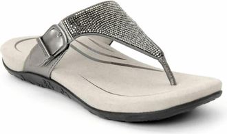 Aetrex Womens Rae Sparkle Thong Sandal In Pewter