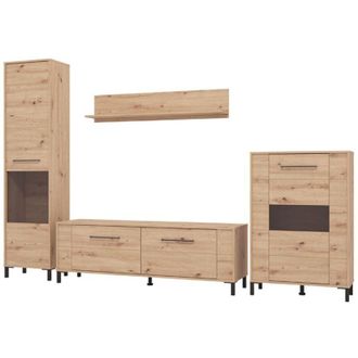 Dmora Parete Attrezzata Cimbergo, Mobile Soggiorno Modulabile, 8 Ripiani, 4 Ante, 299x40x192.5h cm Marrone Rovere Nodi