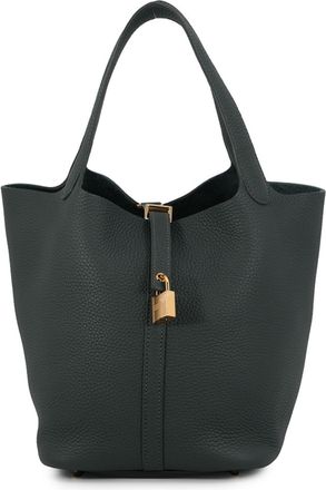 Herm&egrave;s Picotin Vert Taurillon Clemence Leather Handbag Tote Bag (Pre-Owned)