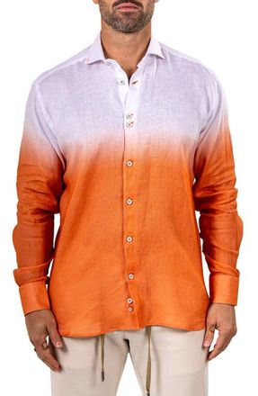 Maceoo Eins Marthy Contemporary Fit Linen Button-Up Shirt in Orange at Nordstrom, Size 4