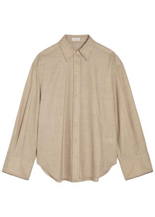 Brunello Cucinelli Embellished Wool Shirt - Beige - S (UK8-10 / S)