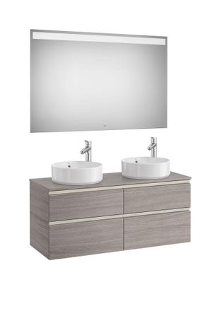 Roca Roca - Pack Mueble Base De 4 Cajones Para Dos Lavabos Y Espejo Led The Gap Color: Roble City Texturizado