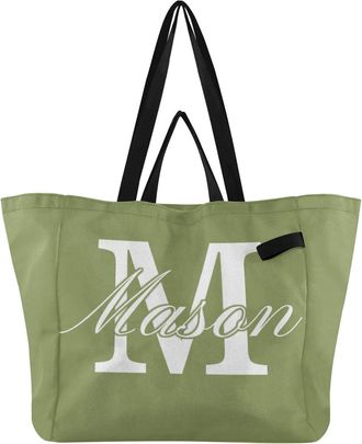 Generic Custom Moss Green print Reusable Canvas Tote Bag, Heavy Duty Grocery Shopping Bag with Large Capacity Hard Bottom Double Handles Work Groceries Travel