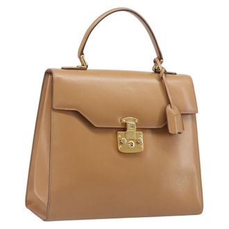 Gucci Vintage Lady Lock Top Handle Leather Beige Leather Handbag (Pre-Owned)