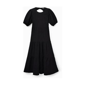 Desigual Jurk met pofmouwen en open rug - Dames - Jurken - Zwart - Maat: XS Poliester