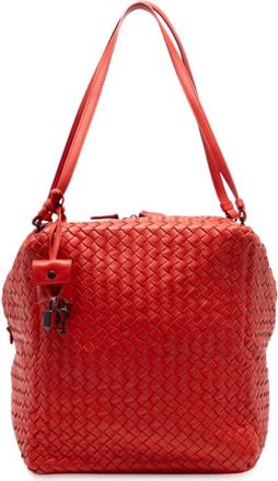 Bottega Veneta Pre-owned Shoulder Bags, female, Red, Size: ONE SIZE Pre-owned Woven Leather Shoulder Bag