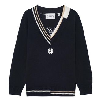 Mitchell & Ness Branded Contrasting V-Neck Sweater Black MNHLAWTOKJ011-BLK