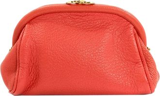 Bulgari Red Color Leather Pouch Wash Bag (Pre-Owned)