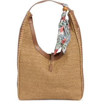 Steve Madden Bfreya Hobo Bag in Natural Raffia/Nutshell Pu at Nordstrom Rack